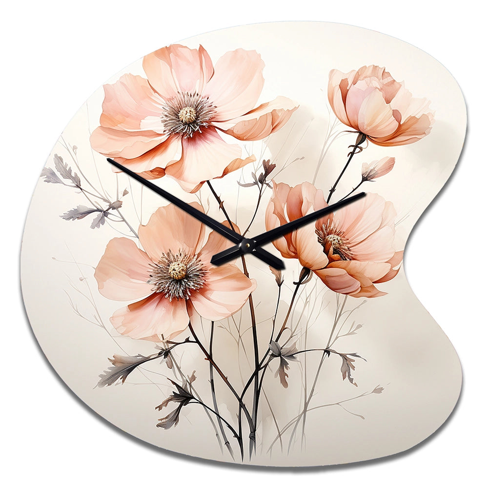 Peach Beige Minimalism Flower - Asymmetric Metal Wall Clock