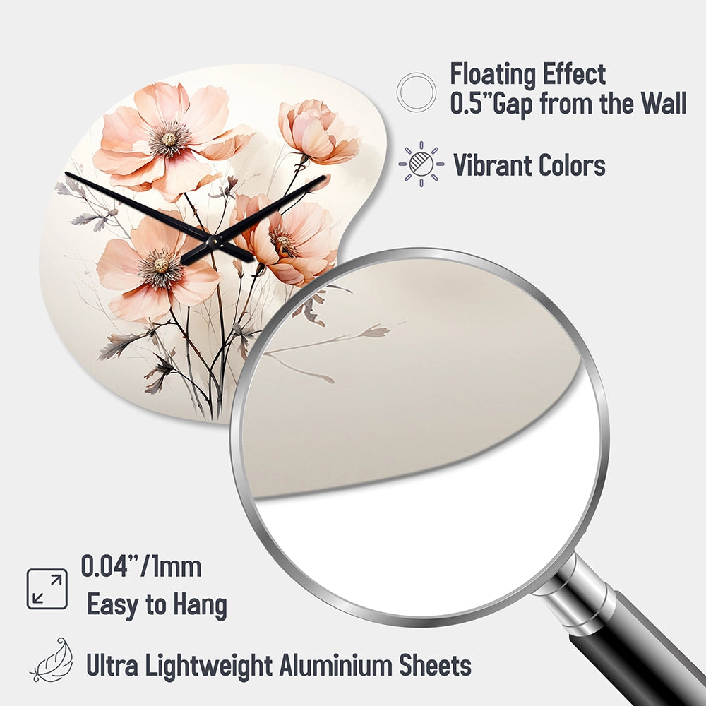 Peach Beige Minimalism Flower - Asymmetric Metal Wall Clock