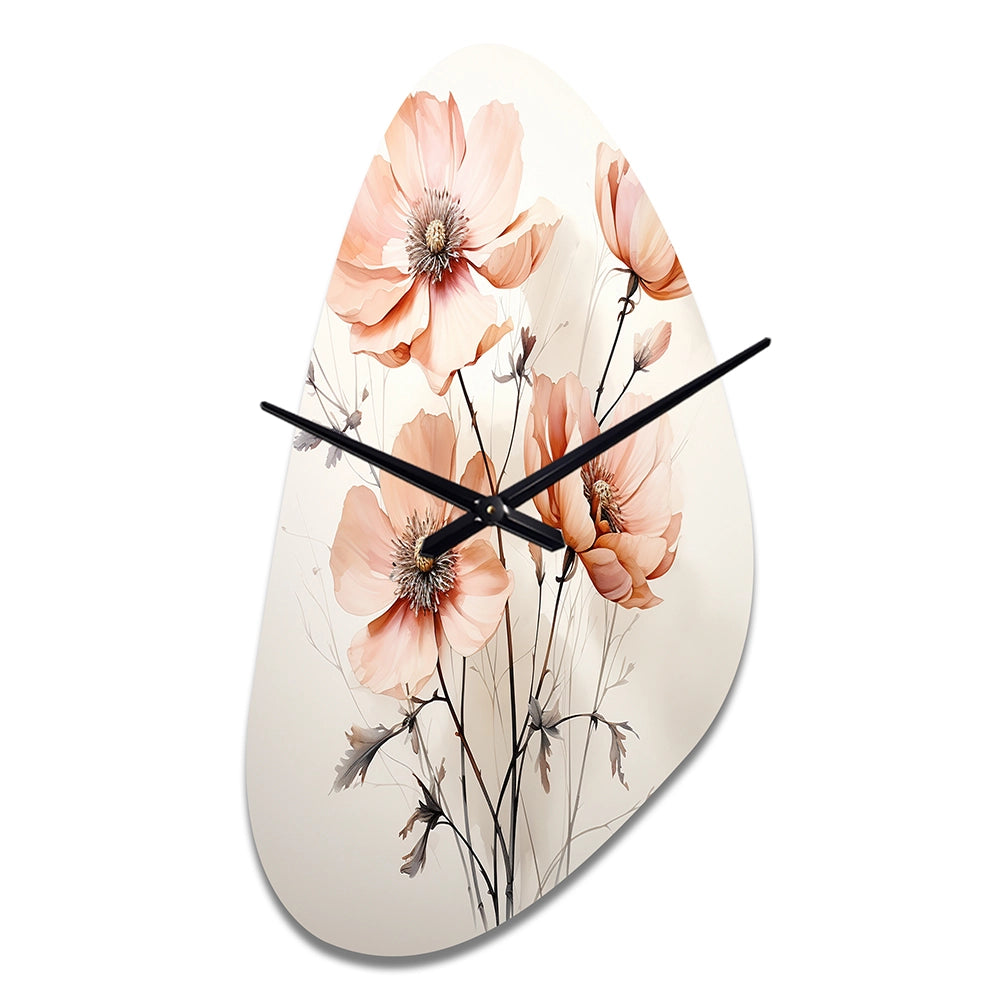 Peach Beige Minimalism Flower - Asymmetric Metal Wall Clock