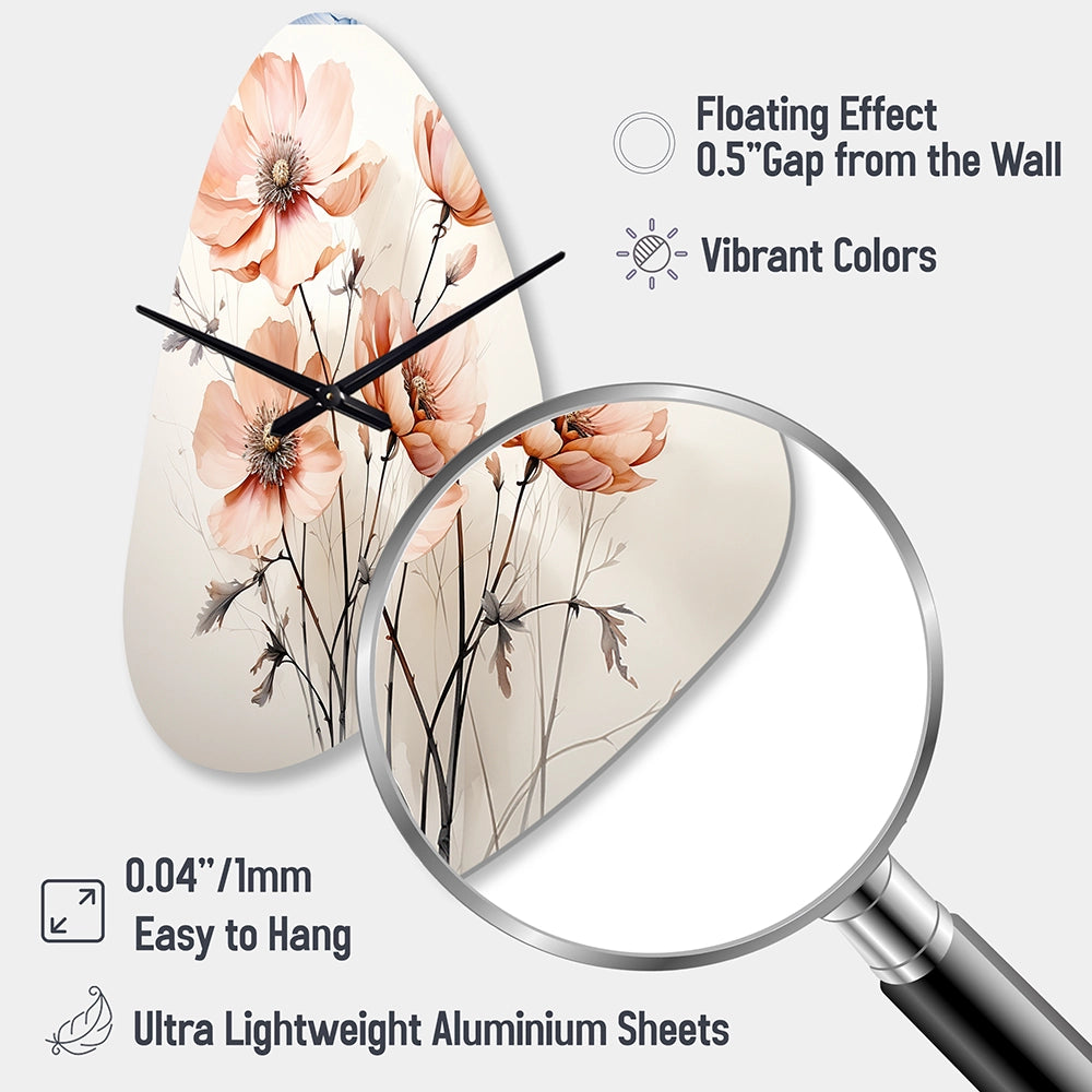 Peach Beige Minimalism Flower - Asymmetric Metal Wall Clock