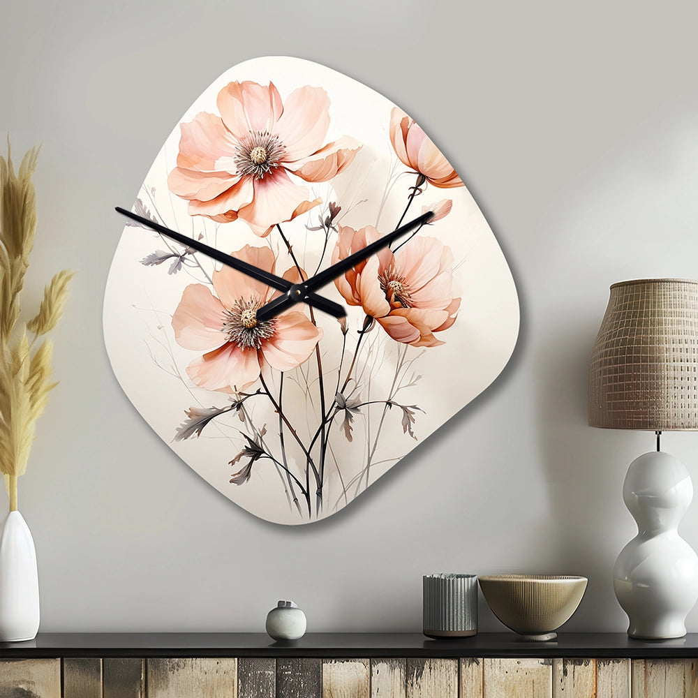 Peach Beige Minimalism Flower - Asymmetric Metal Wall Clock