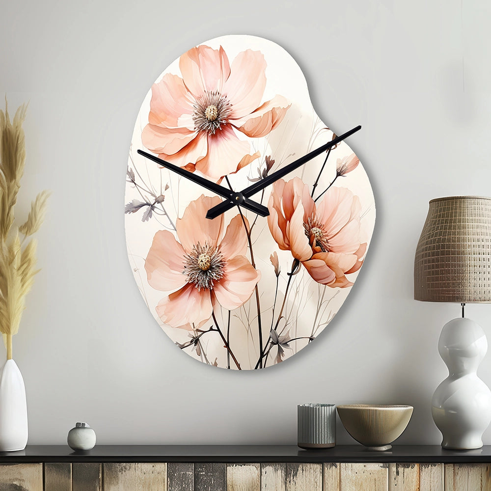 Peach Beige Minimalism Flower - Asymmetric Metal Wall Clock