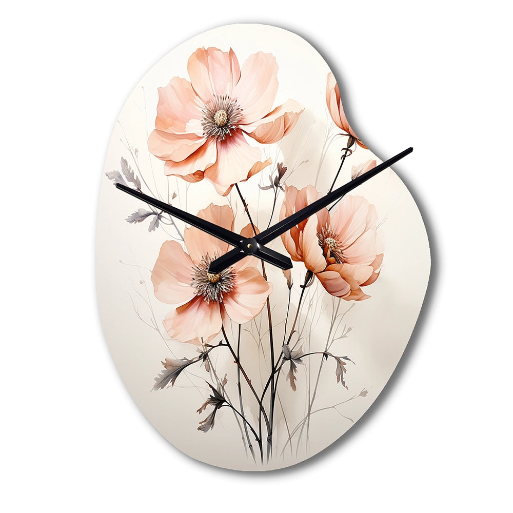 Peach Beige Minimalism Flower - Asymmetric Metal Wall Clock