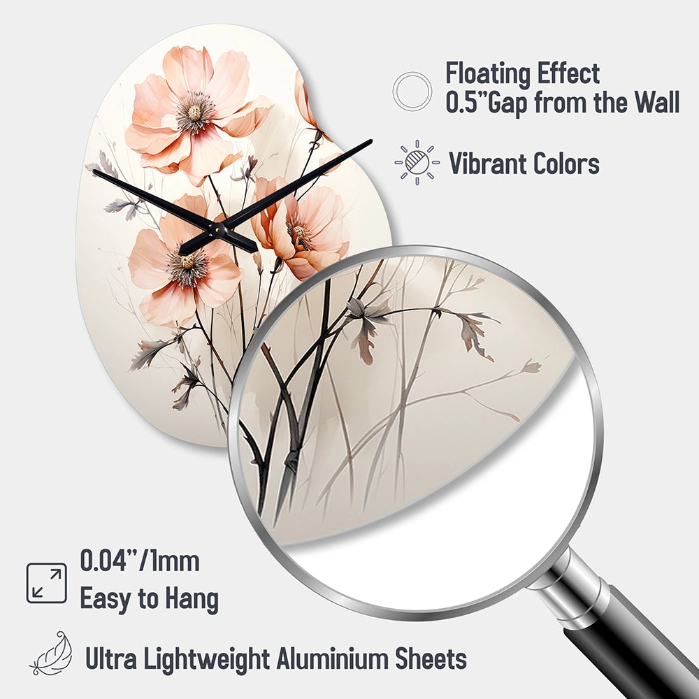 Peach Beige Minimalism Flower - Asymmetric Metal Wall Clock