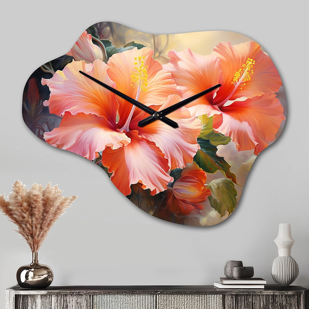 Hibiscus Romantic Impression IV - Asymmetric Metal Wall Clock