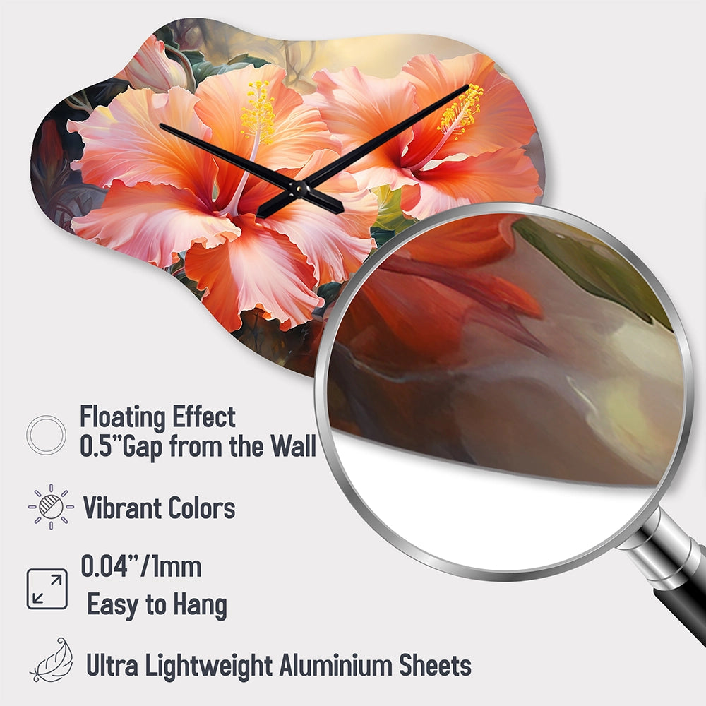 Hibiscus Romantic Impression IV - Asymmetric Metal Wall Clock