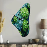 Green Blue Hydrangea Emerald Blooms - Asymmetric Metal Wall Clock