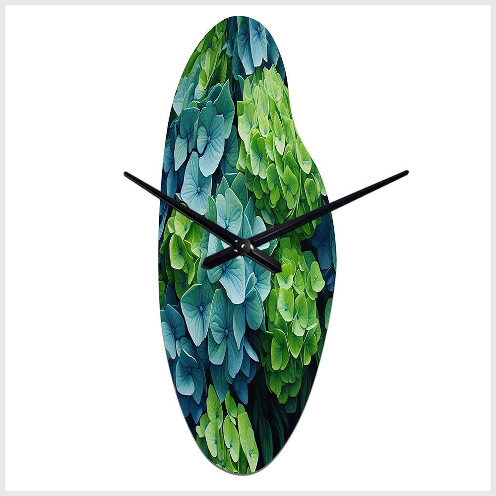Green Blue Hydrangea Emerald Blooms - Asymmetric Metal Wall Clock