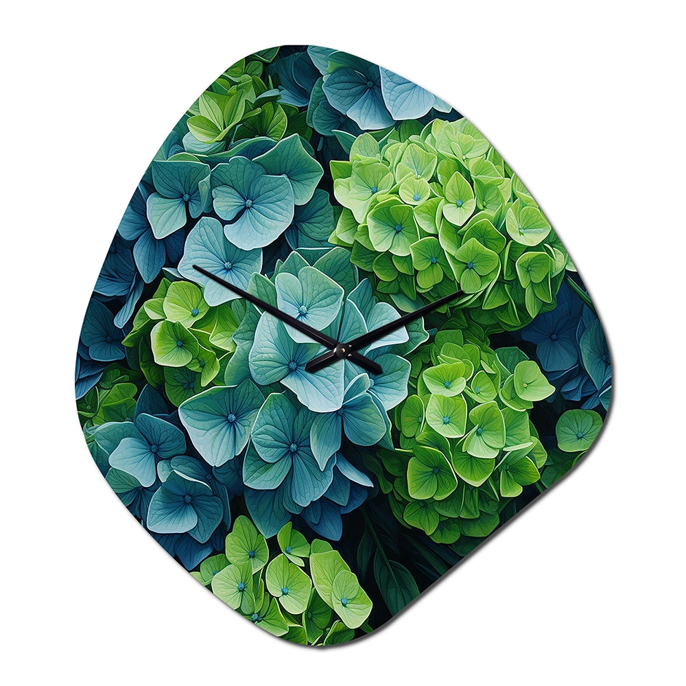 Green Blue Hydrangea Emerald Blooms - Asymmetric Metal Wall Clock