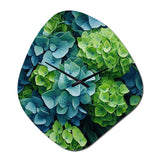 Green Blue Hydrangea Emerald Blooms - Asymmetric Metal Wall Clock