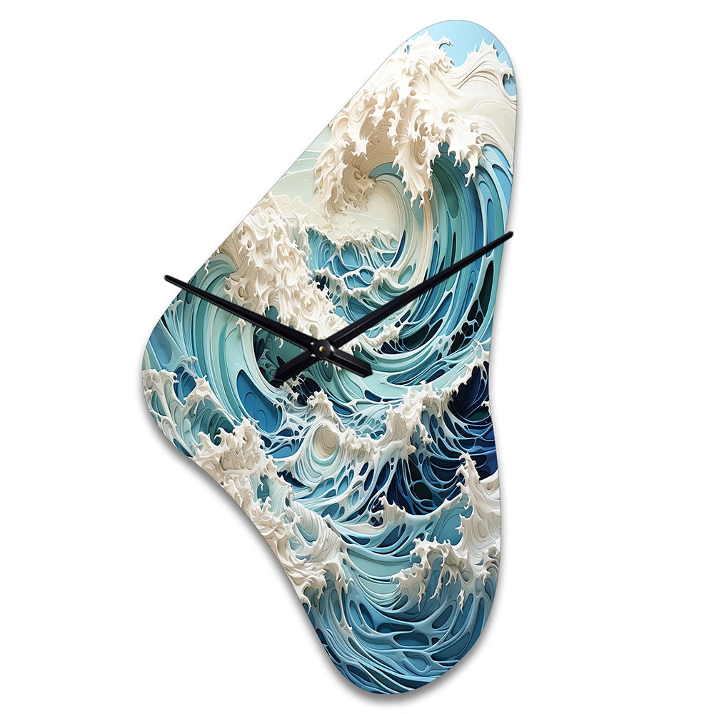 Blue Kinetic Waves I - Asymmetric Metal Wall Clock