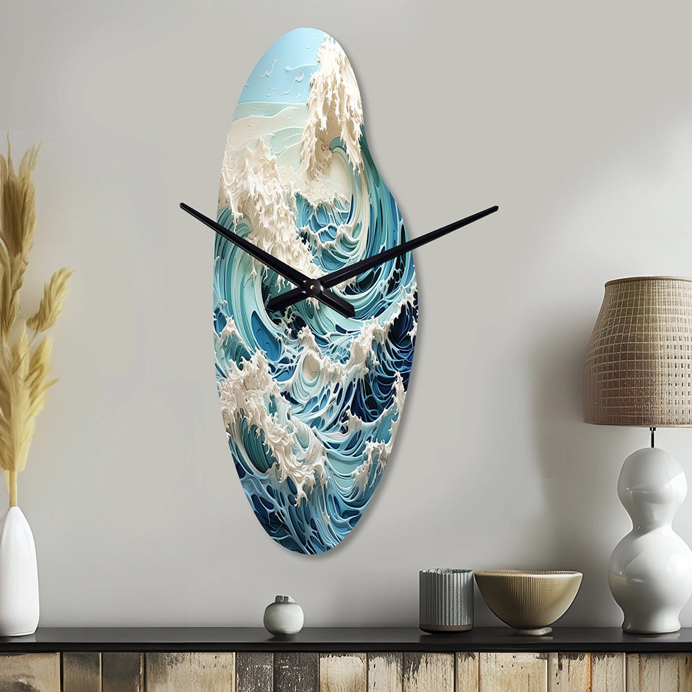 Blue Kinetic Waves I - Asymmetric Metal Wall Clock