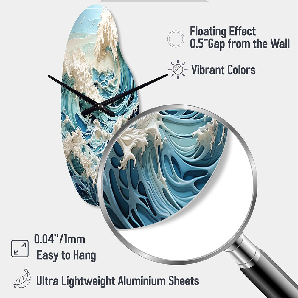 Blue Kinetic Waves I - Asymmetric Metal Wall Clock