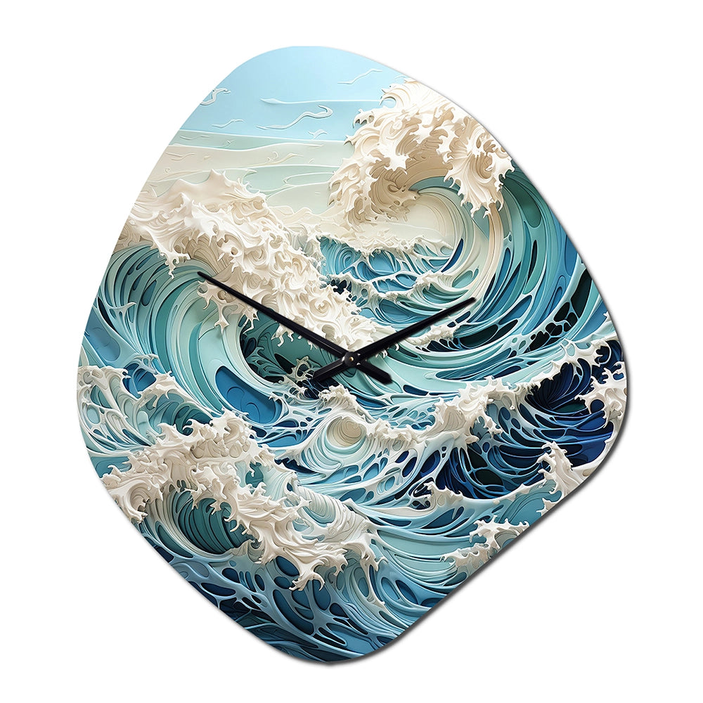 Blue Kinetic Waves I - Asymmetric Metal Wall Clock
