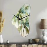 Green Minimalism Palm Trees I - Asymmetric Metal Wall Clock
