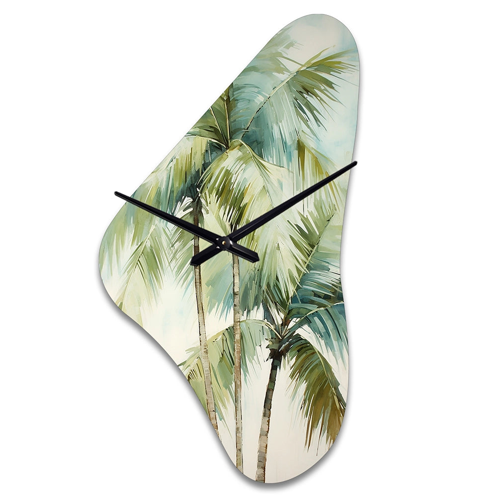 Green Minimalism Palm Trees I - Asymmetric Metal Wall Clock