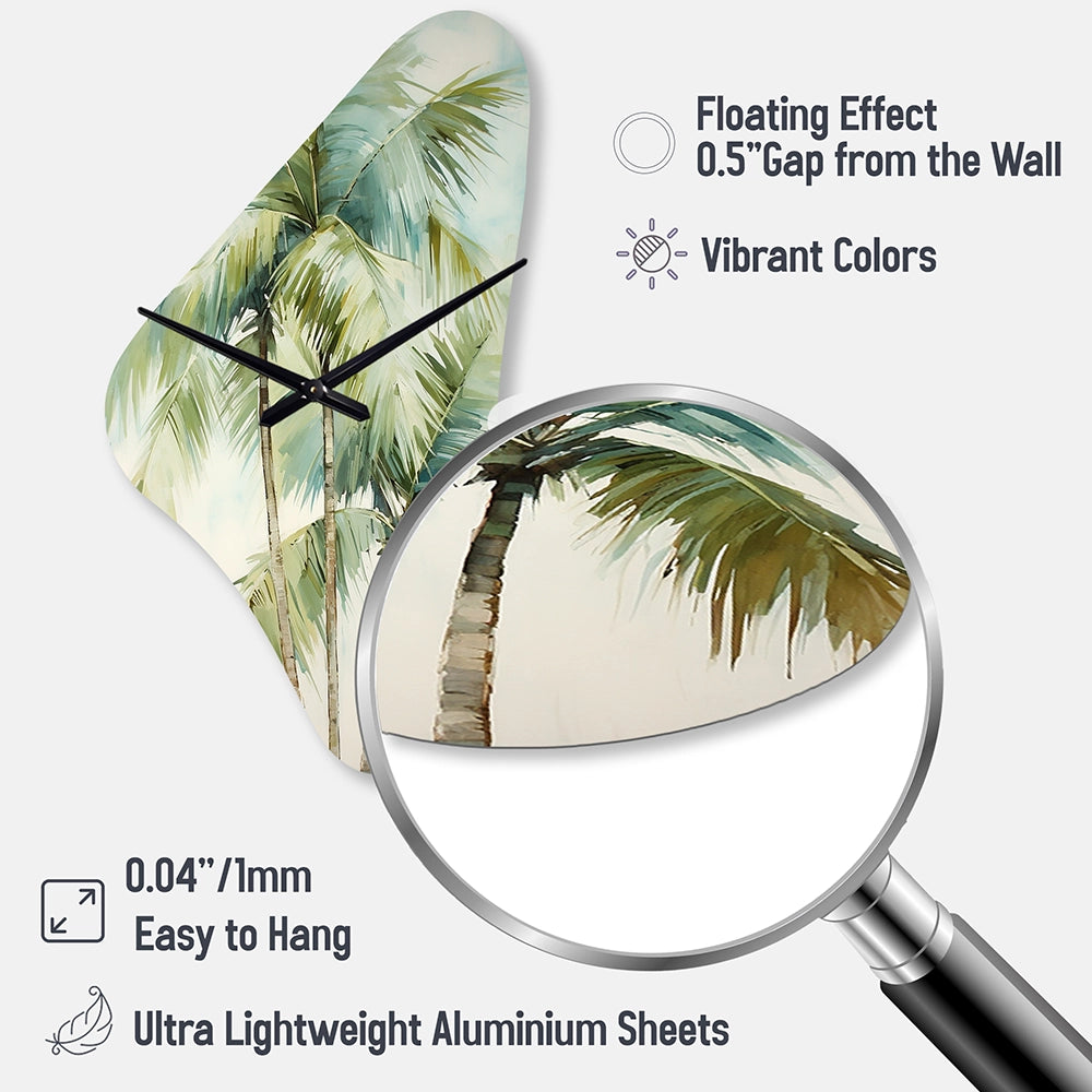 Green Minimalism Palm Trees I - Asymmetric Metal Wall Clock