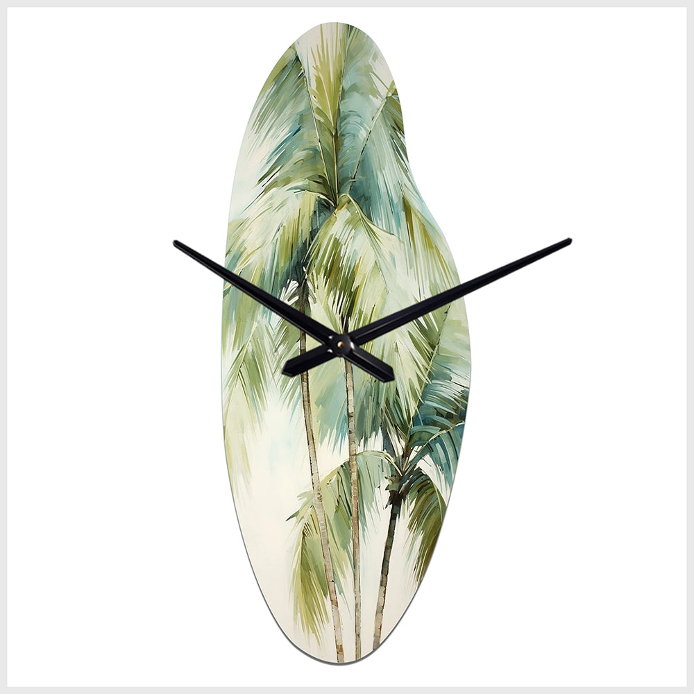Green Minimalism Palm Trees I - Asymmetric Metal Wall Clock