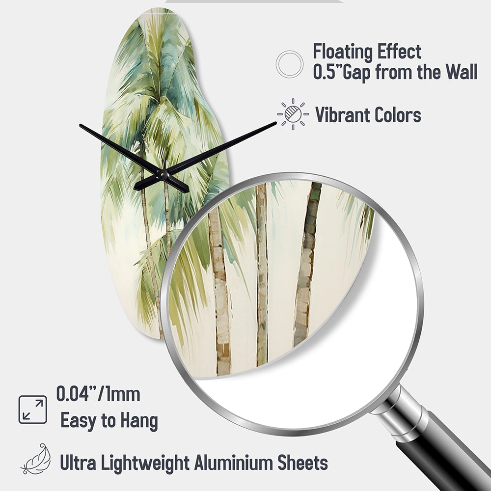 Green Minimalism Palm Trees I - Asymmetric Metal Wall Clock