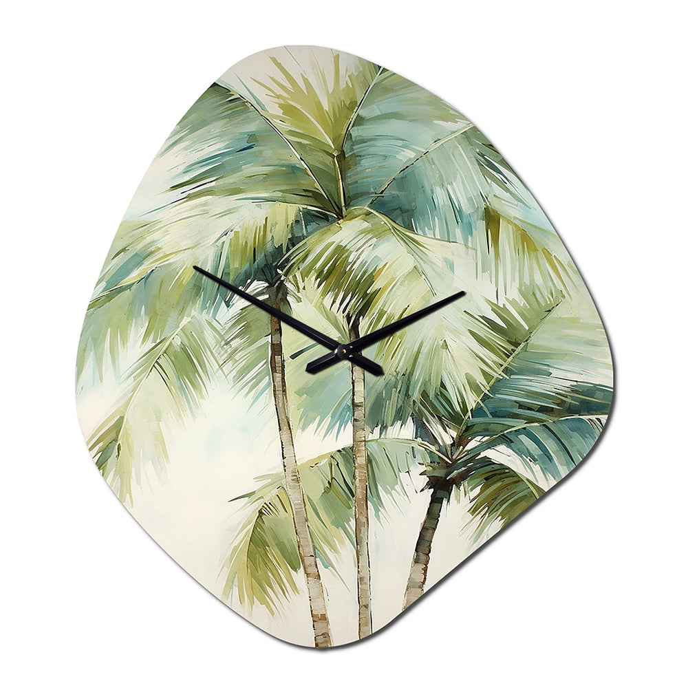 Green Minimalism Palm Trees I - Asymmetric Metal Wall Clock