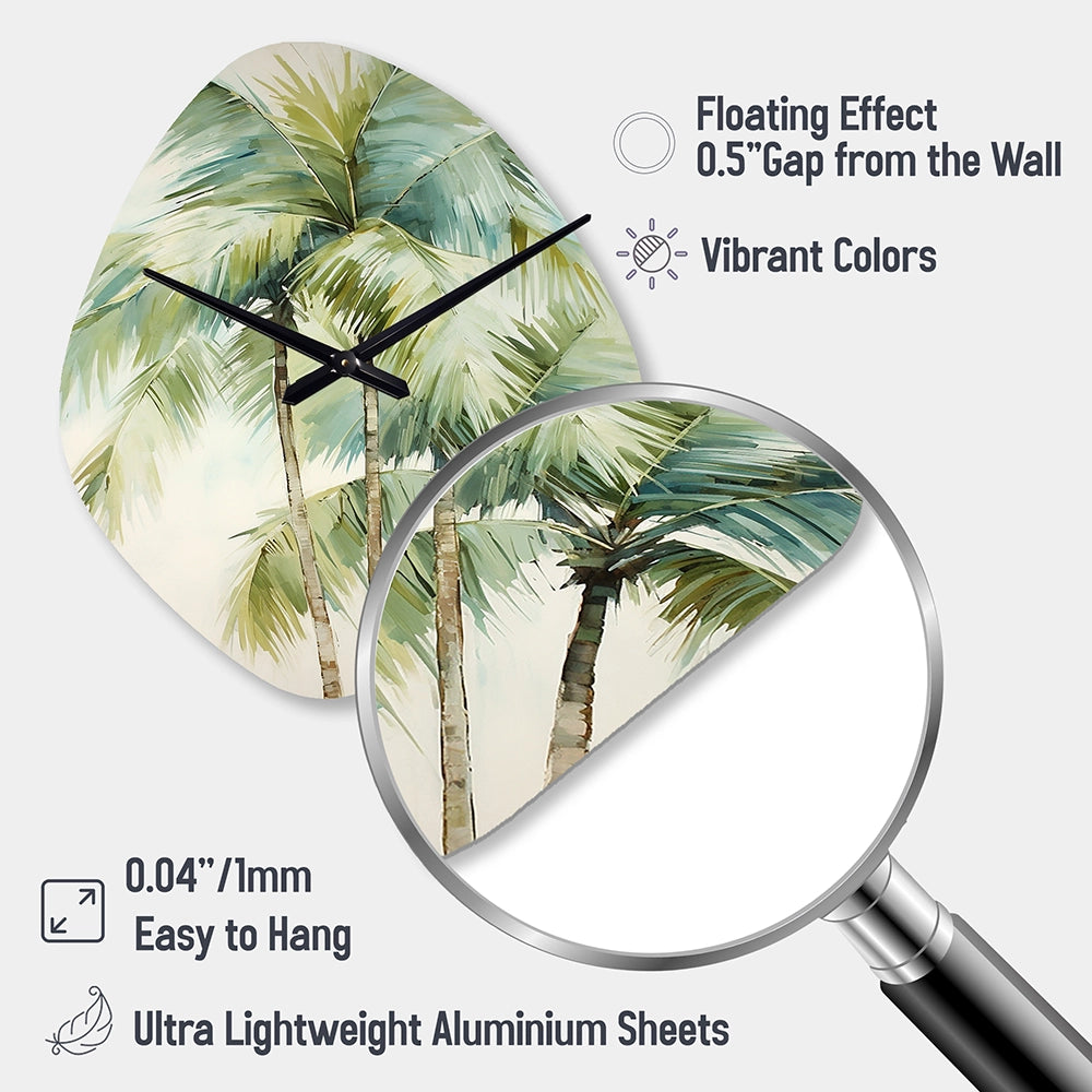 Green Minimalism Palm Trees I - Asymmetric Metal Wall Clock