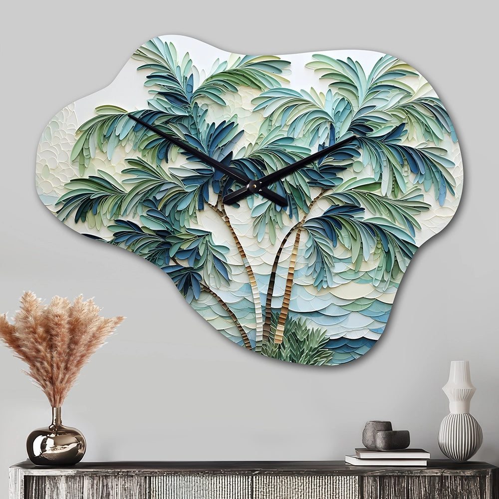 Green Minimalism Palm Trees VII - Asymmetric Metal Wall Clock