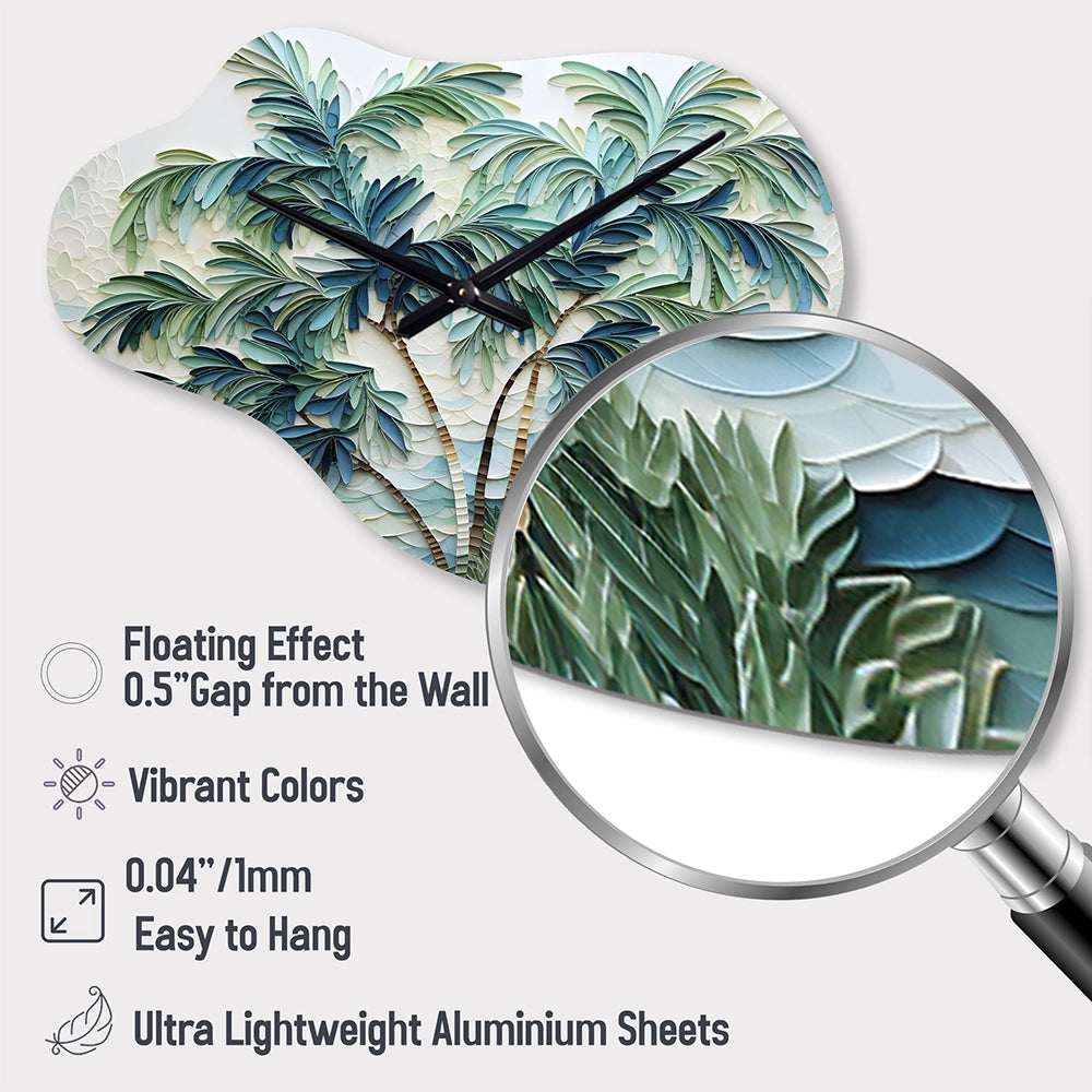 Green Minimalism Palm Trees VII - Asymmetric Metal Wall Clock