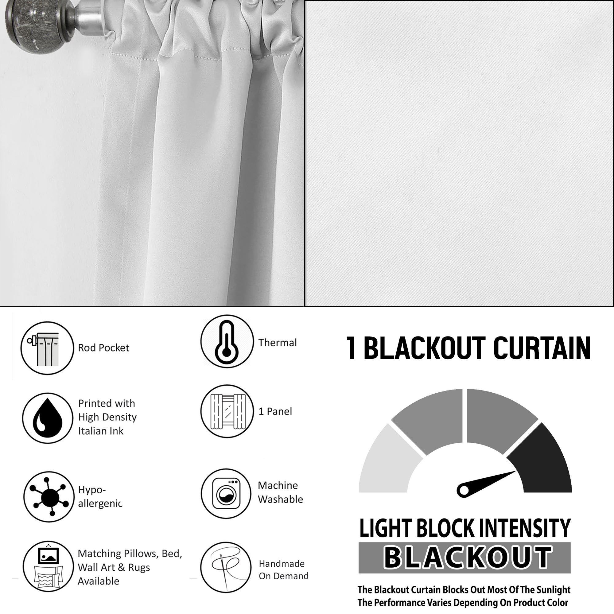 3D leaves in Shades of Black - Modern & Contemporary Curtain - 1 Panel