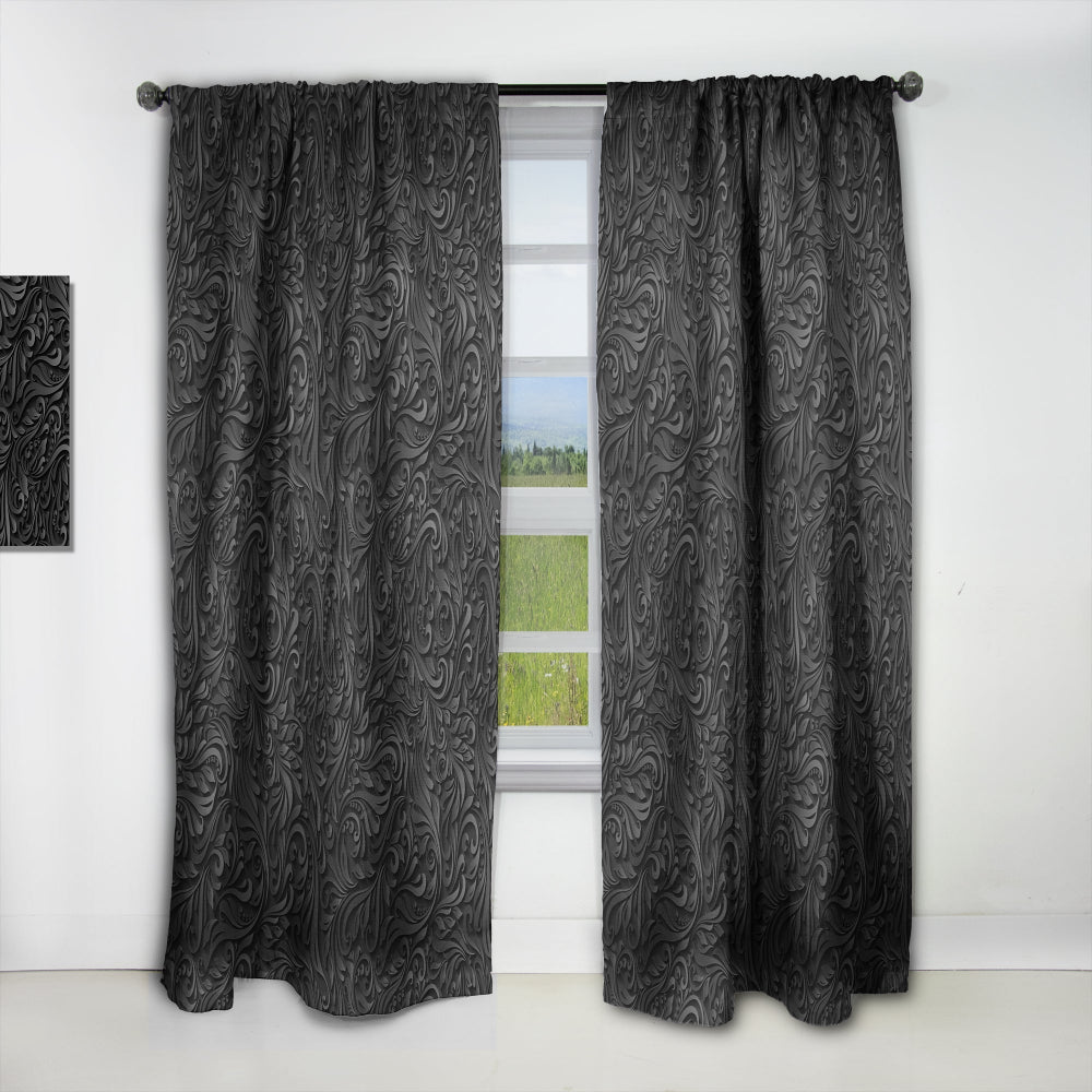 3D leaves in Shades of Black - Modern & Contemporary Curtain - 1 Panel