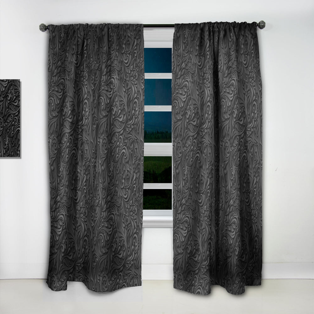 3D leaves in Shades of Black - Modern & Contemporary Curtain - 1 Panel