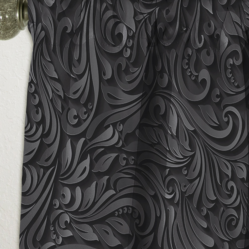 3D leaves in Shades of Black - Modern & Contemporary Curtain - 1 Panel