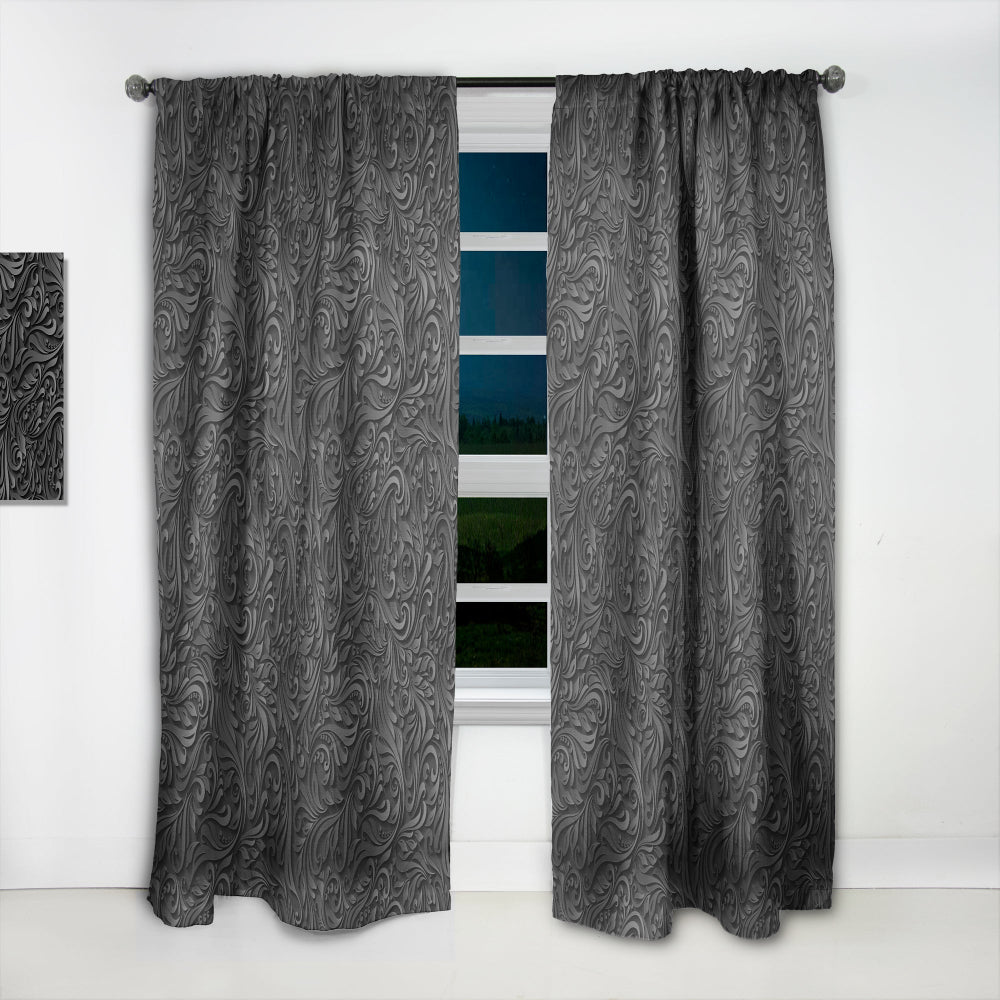 3D leaves in Shades of Black' Modern & Contemporary Curtain 1 Panel Sheer