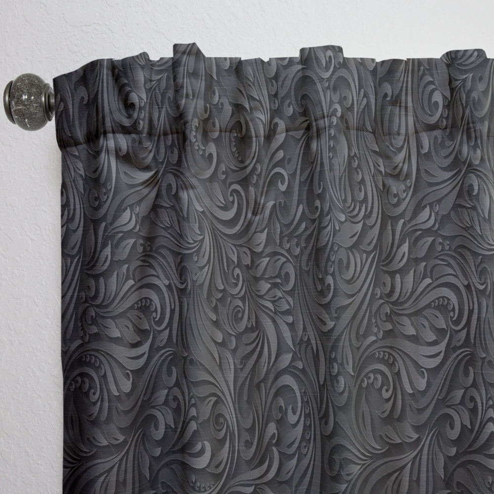 3D leaves in Shades of Black' Modern & Contemporary Curtain 1 Panel Sheer
