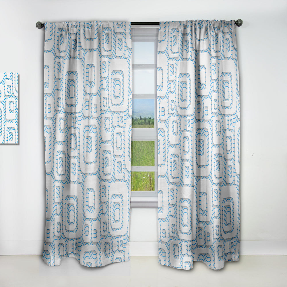 3D White And Blue Pattern I - Mid-Century Modern Curtain - 1 Panel