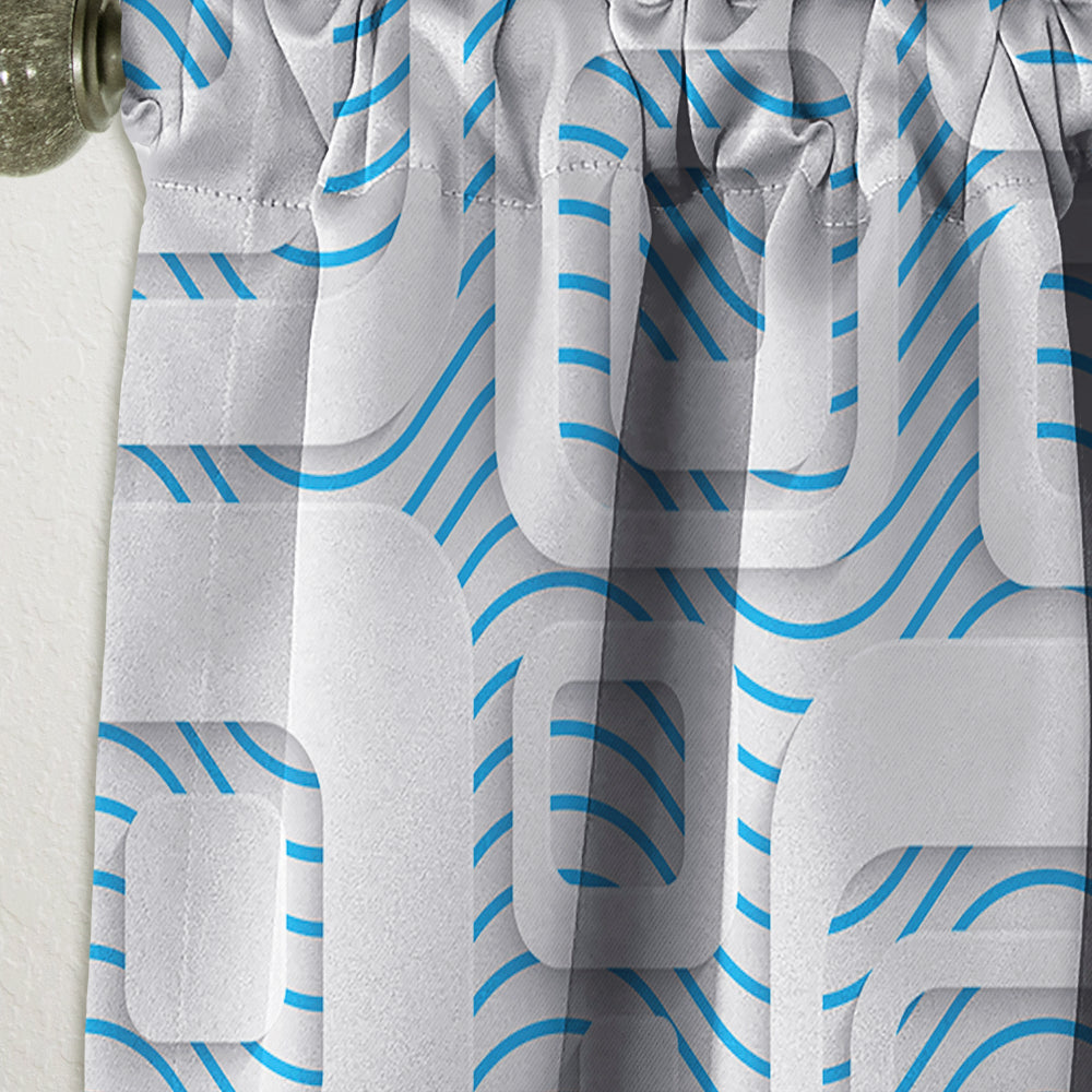 3D White And Blue Pattern I - Mid-Century Modern Curtain - 1 Panel