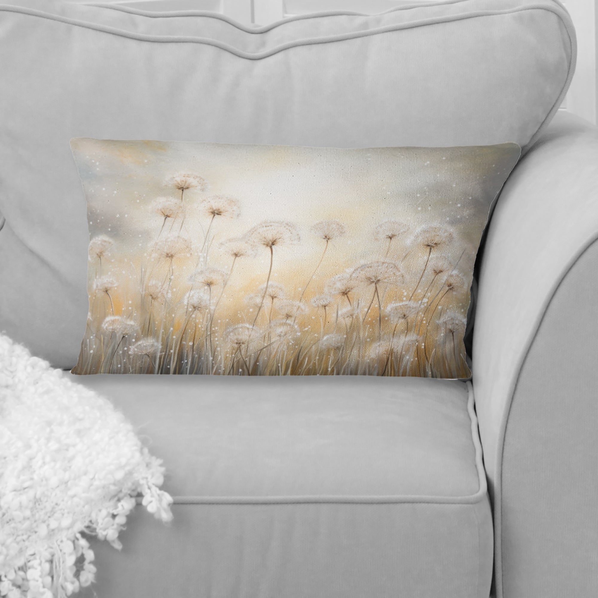 Dandelion Field Breeze - Flower Field Throw Pillow