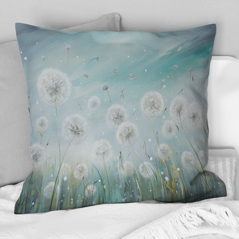 Dandelion Field Breeze III - Flower Field Throw Pillow