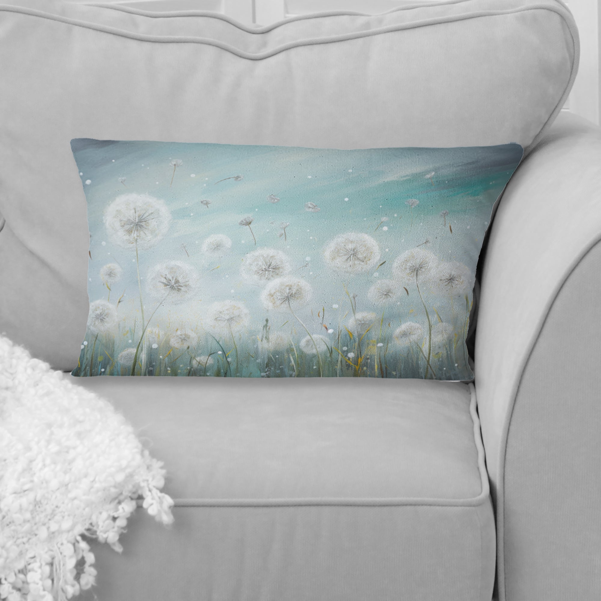 Dandelion Field Breeze III - Flower Field Throw Pillow