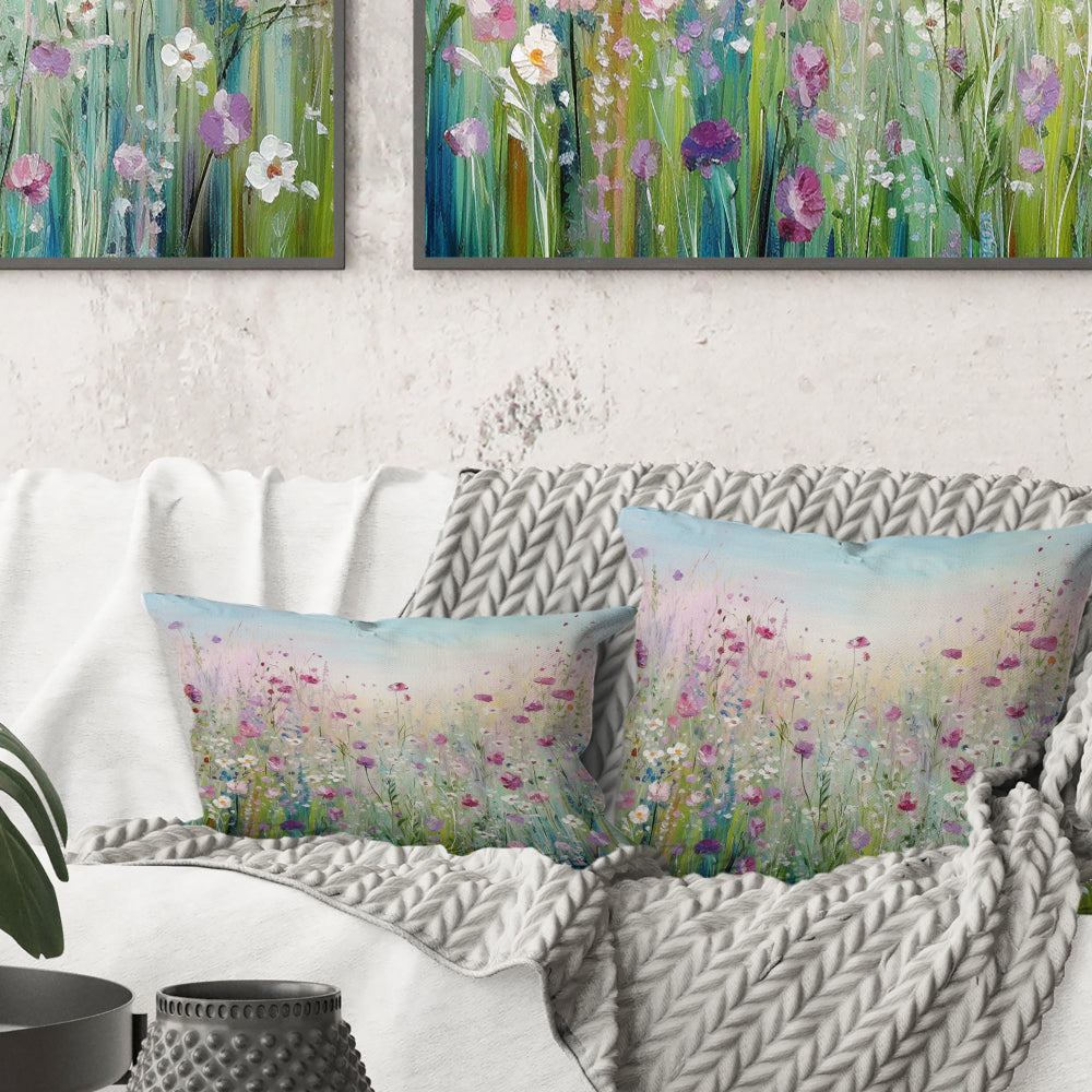 Wild Flowers Meadows - Flower Field Throw Pillow