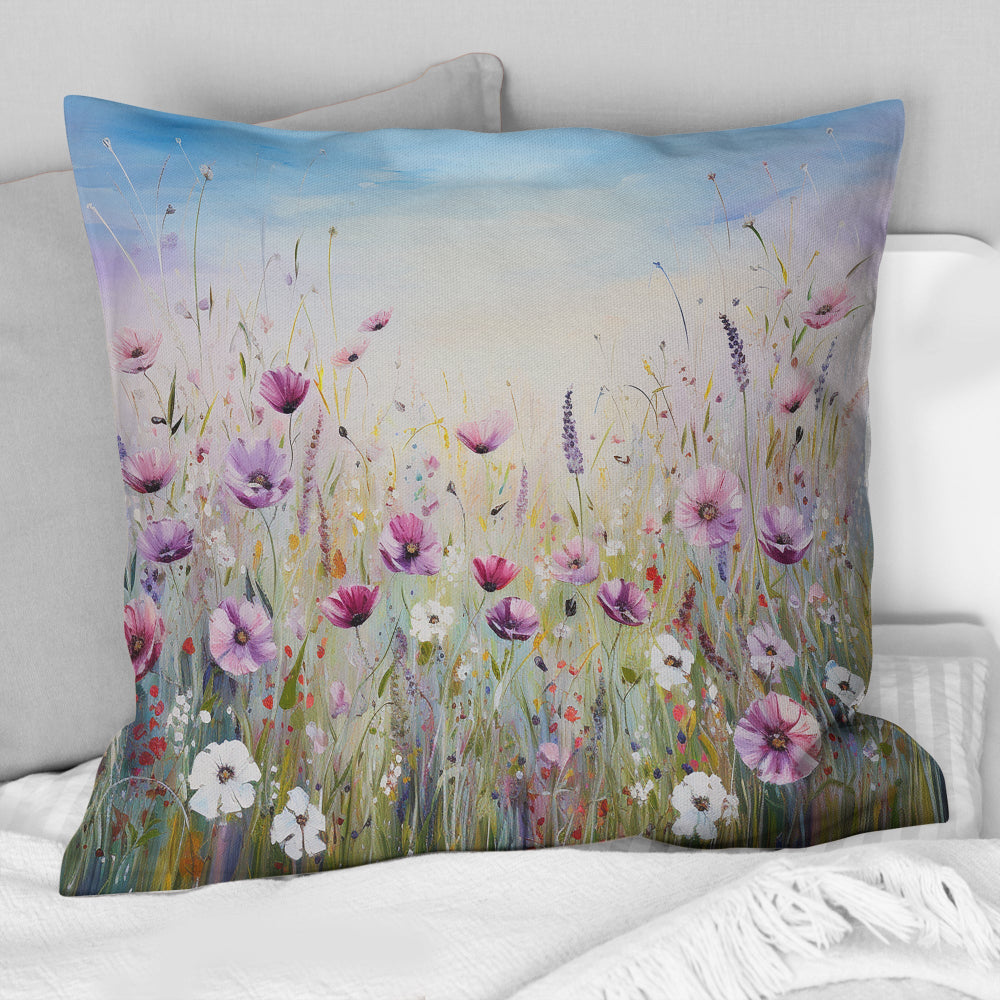 Wild Flowers Meadows III - Flower Field Throw Pillow