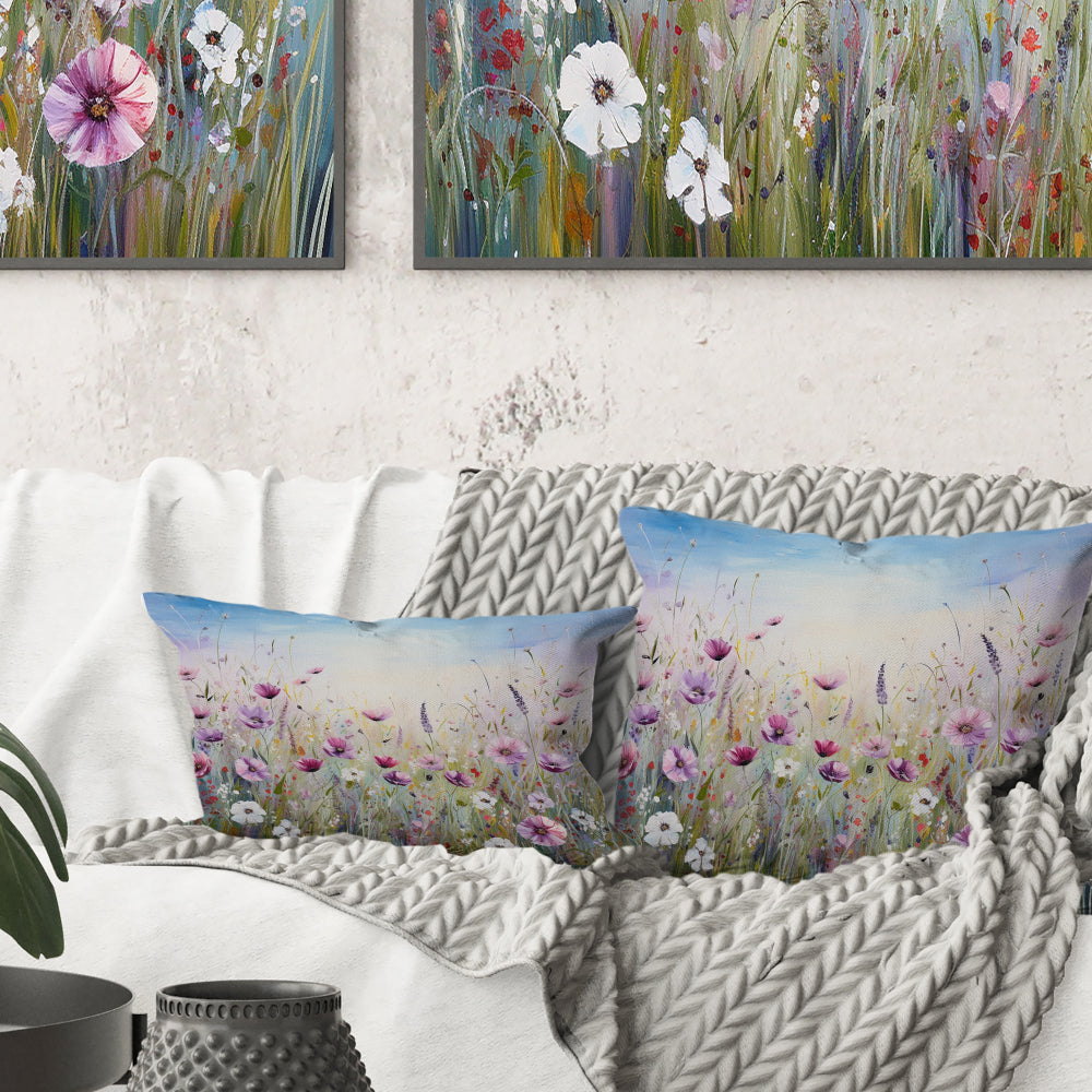 Wild Flowers Meadows III - Flower Field Throw Pillow