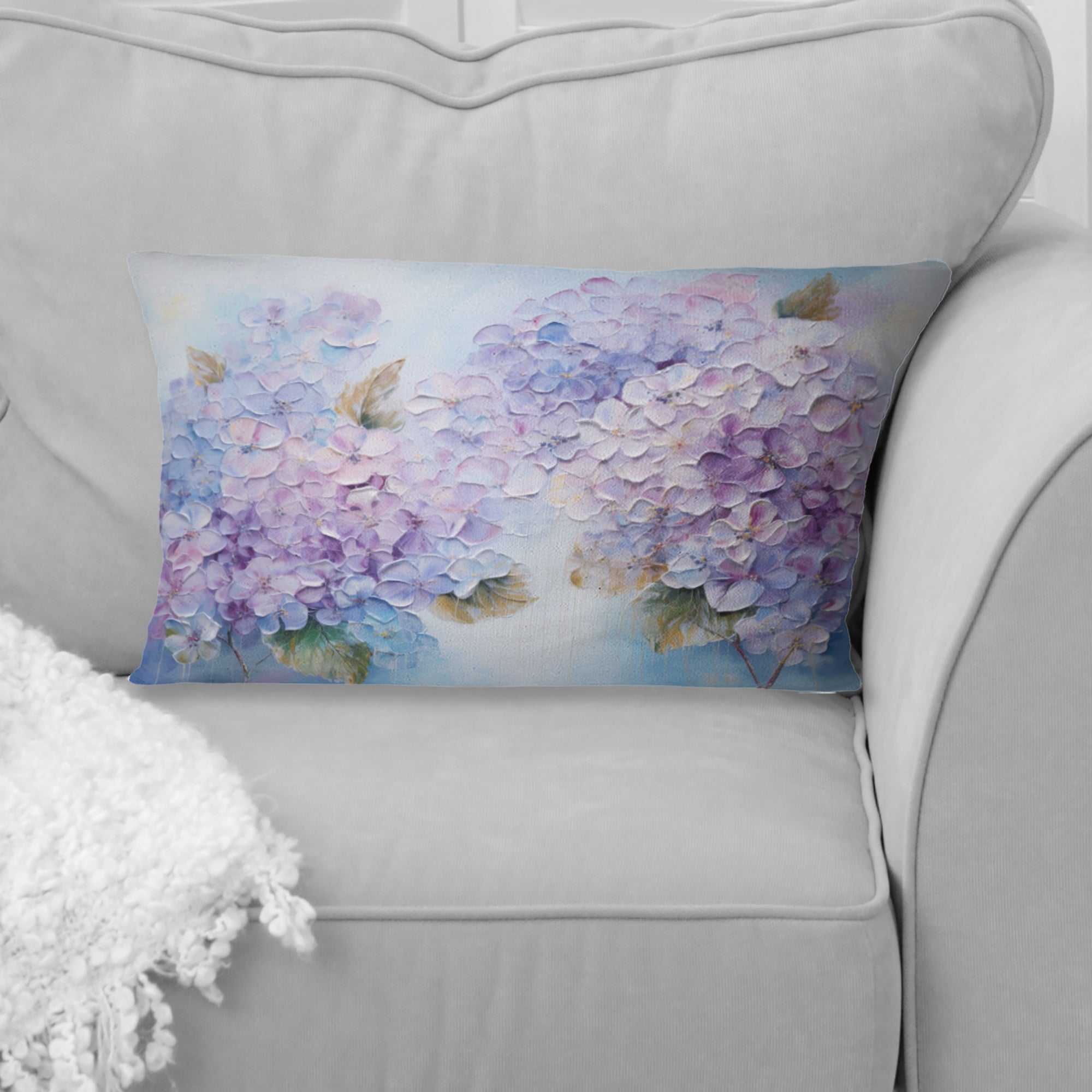 Purple Hydrangea Paradise Flowers I - Flower Field Throw Pillow