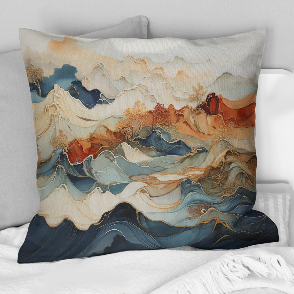 Abstract Orange And Blue River Ink III - Abstract Marble Throw Pillow