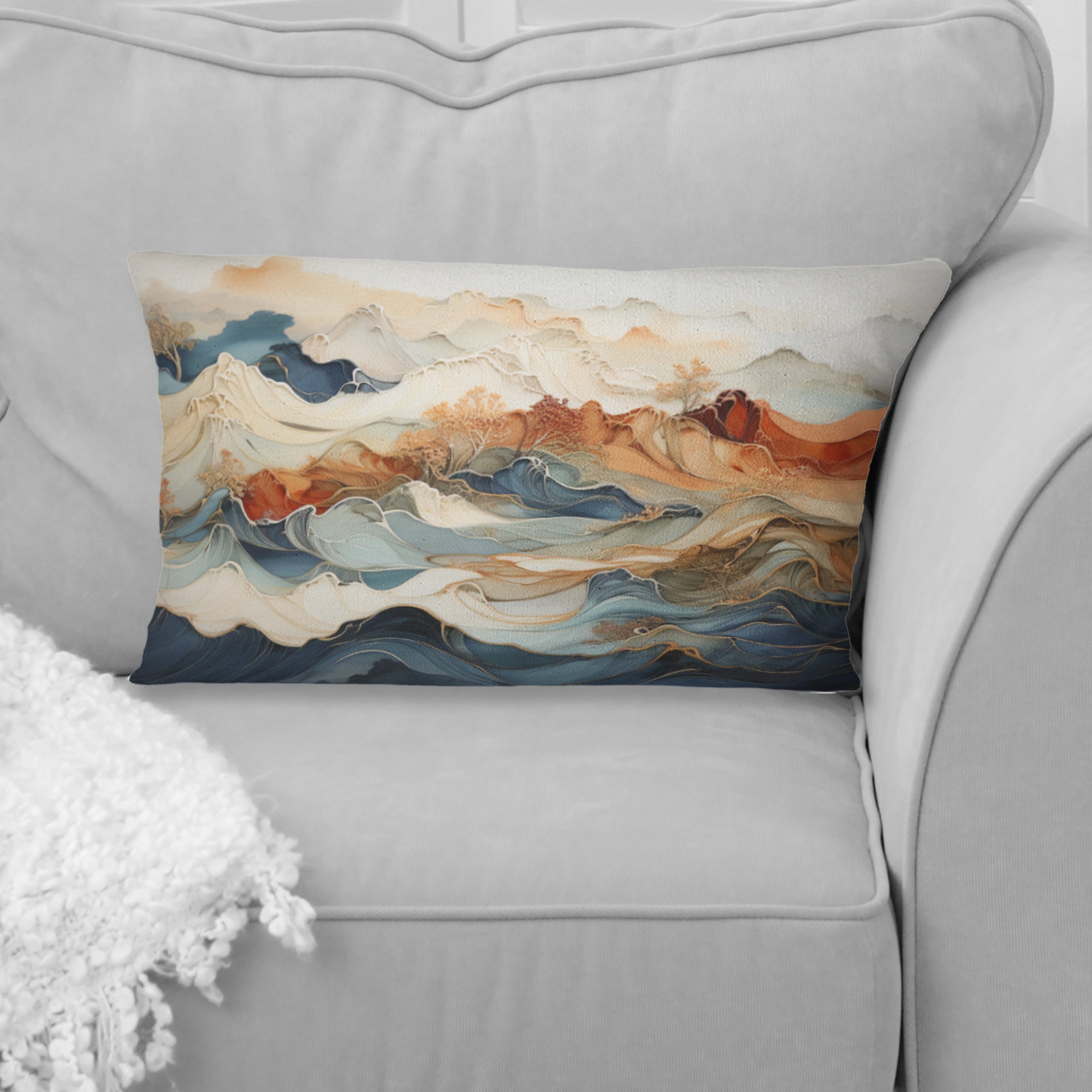 Abstract Orange And Blue River Ink III - Abstract Marble Throw Pillow