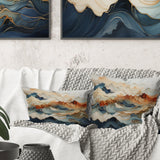 Abstract Orange And Blue River Ink III - Abstract Marble Throw Pillow