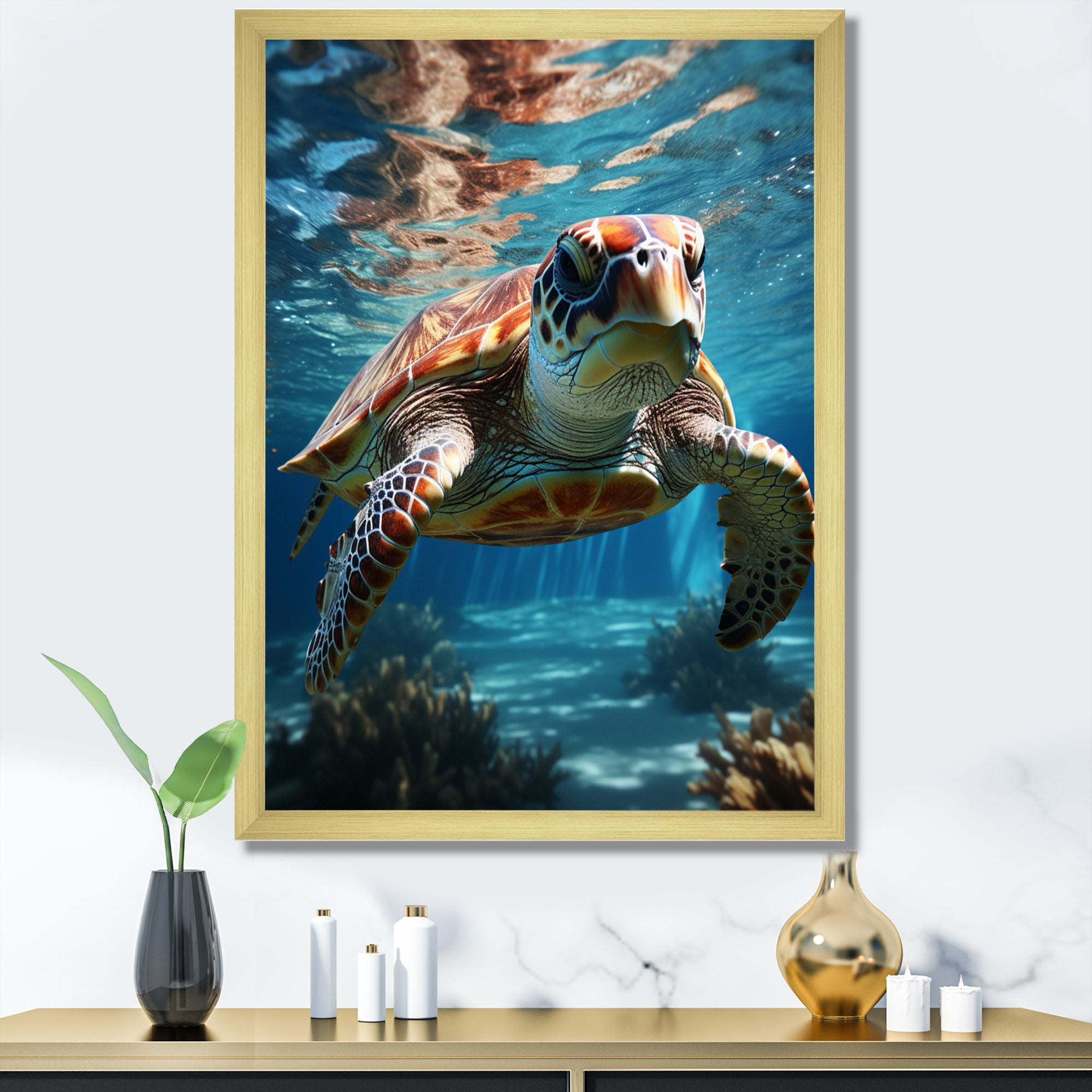 Turtle Aquatic Wanderer in Ocean - Turtle Home Decor Art