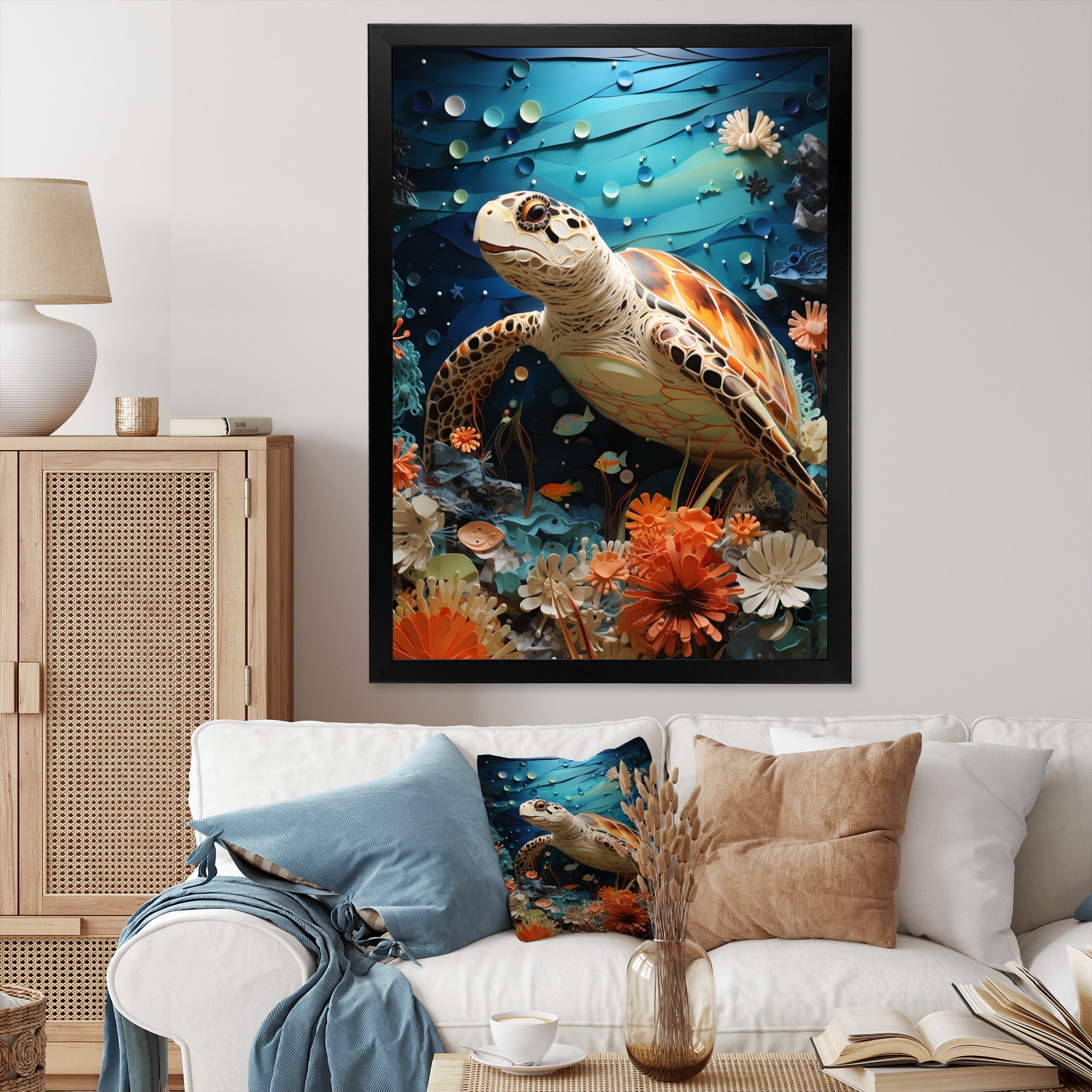 Turtle Coastal Creatures Pointillism - Turtle Canvas Wall Art