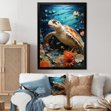 Turtle Coastal Creatures Pointillism - Turtle Canvas Wall Art