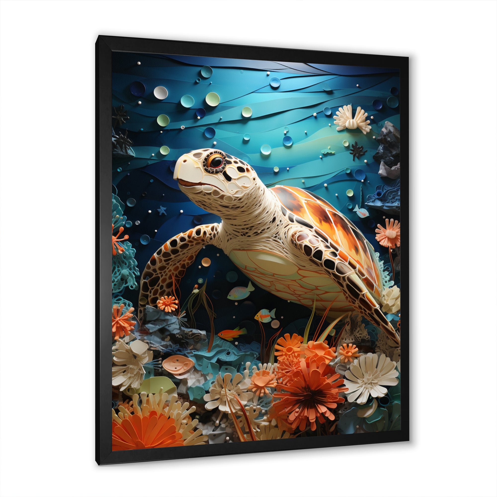 Turtle Coastal Creatures Pointillism - Turtle Canvas Wall Art
