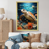 Turtle Coastal Creatures Pointillism - Turtle Canvas Wall Art